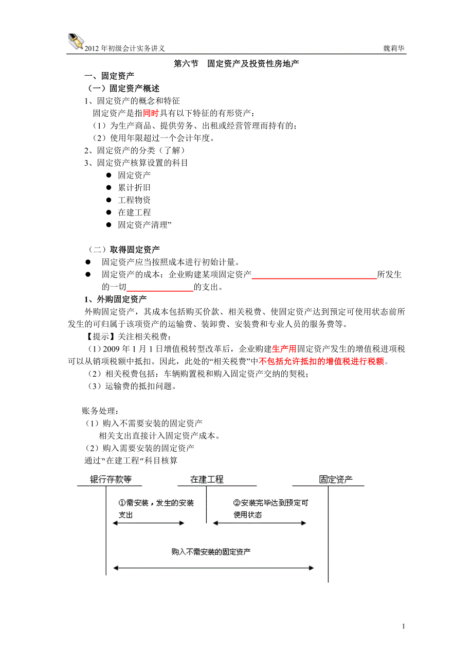 南疆特训班十班魏莉华初级会计实务第一章、资产第六、七节讲义_第1页