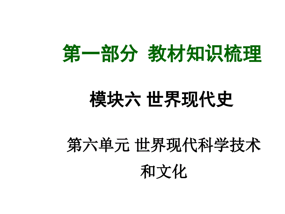 2015届中考历史九年级复习课件：模块六第六单元 世界现代科学技术和文化（岳麓版）_第1页