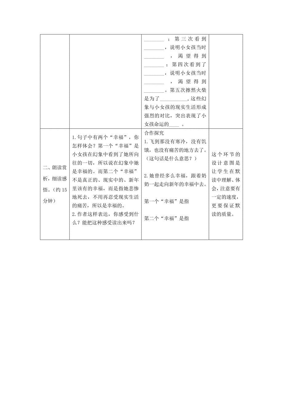 同步教案2017年六年级语文上册3.卖火柴的小女孩（一）教案语文s版_第5页