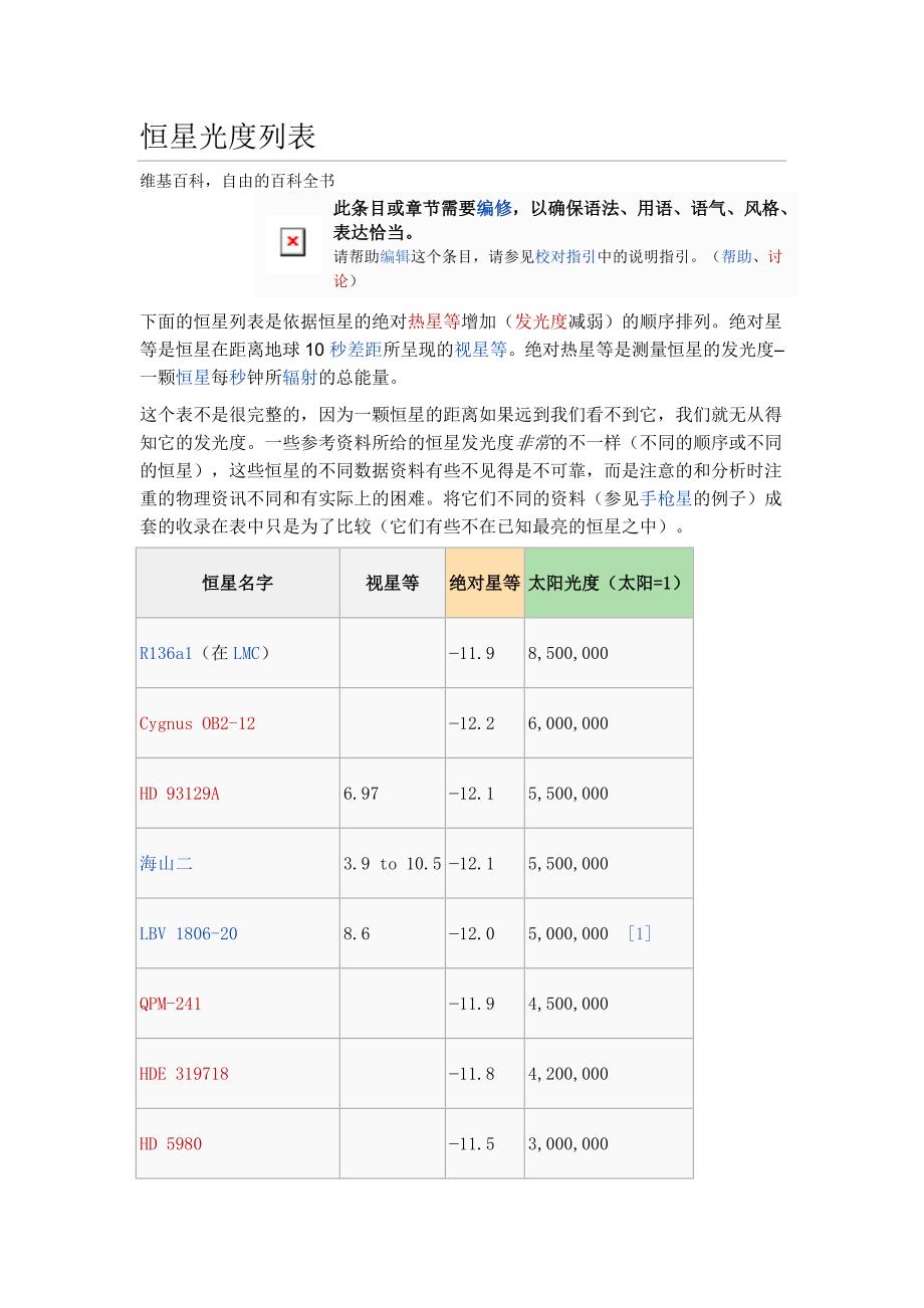 恒星光度列表_第1页
