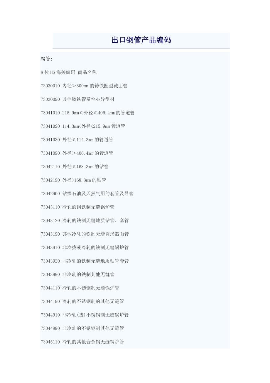 出口钢管产品编码_第1页