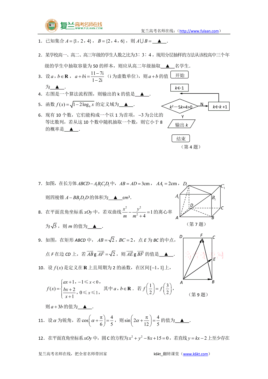 2012年高考真题——数学(江苏卷)-复兰高考名师在线精编解析版_第2页