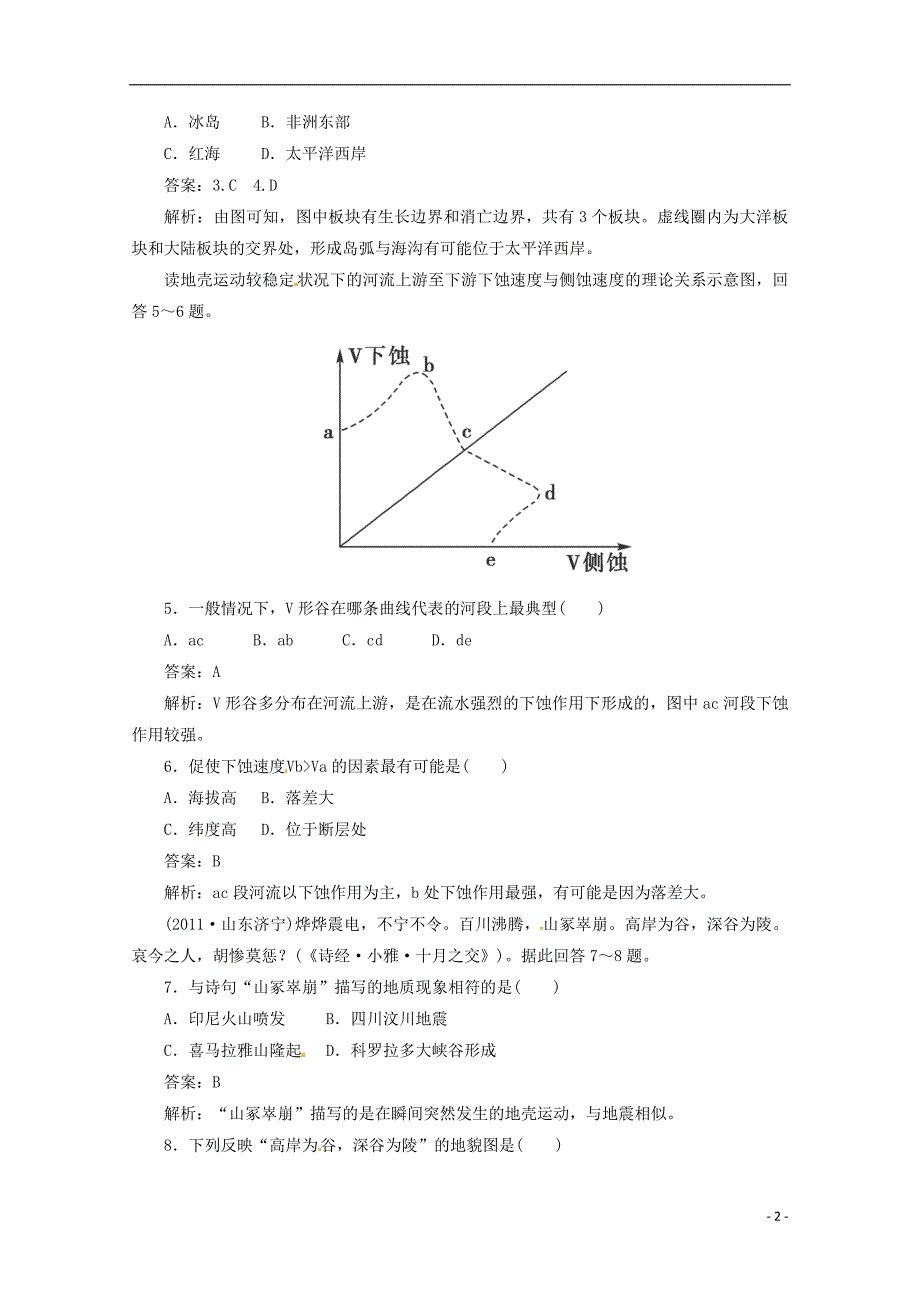 高考地理备考复习 1-4-2山地的形成和河流地貌的发育同步练习 新人教版必修1_第2页