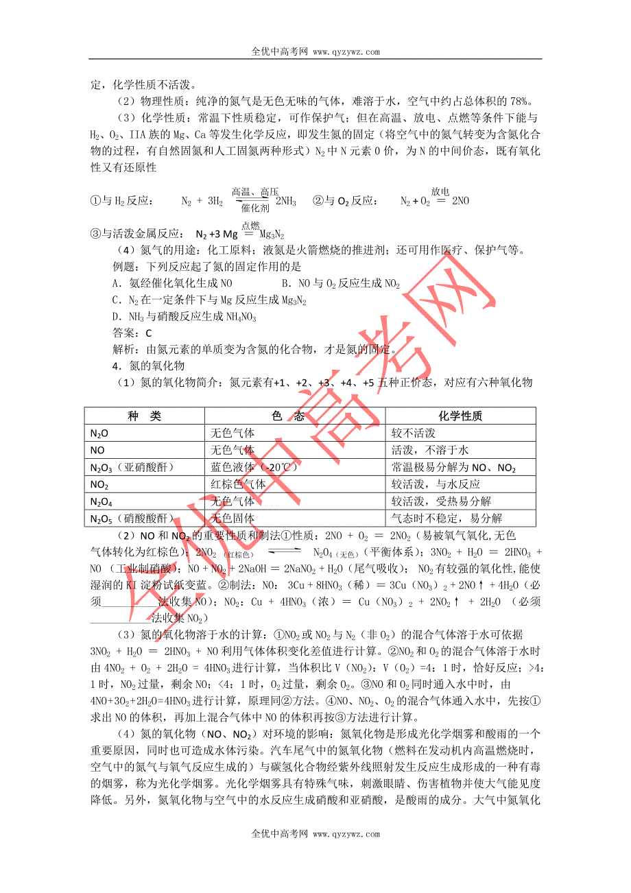 广东省红城中学高三化学复习教案：第17讲 氮和氮的化合物 新人教版_第3页