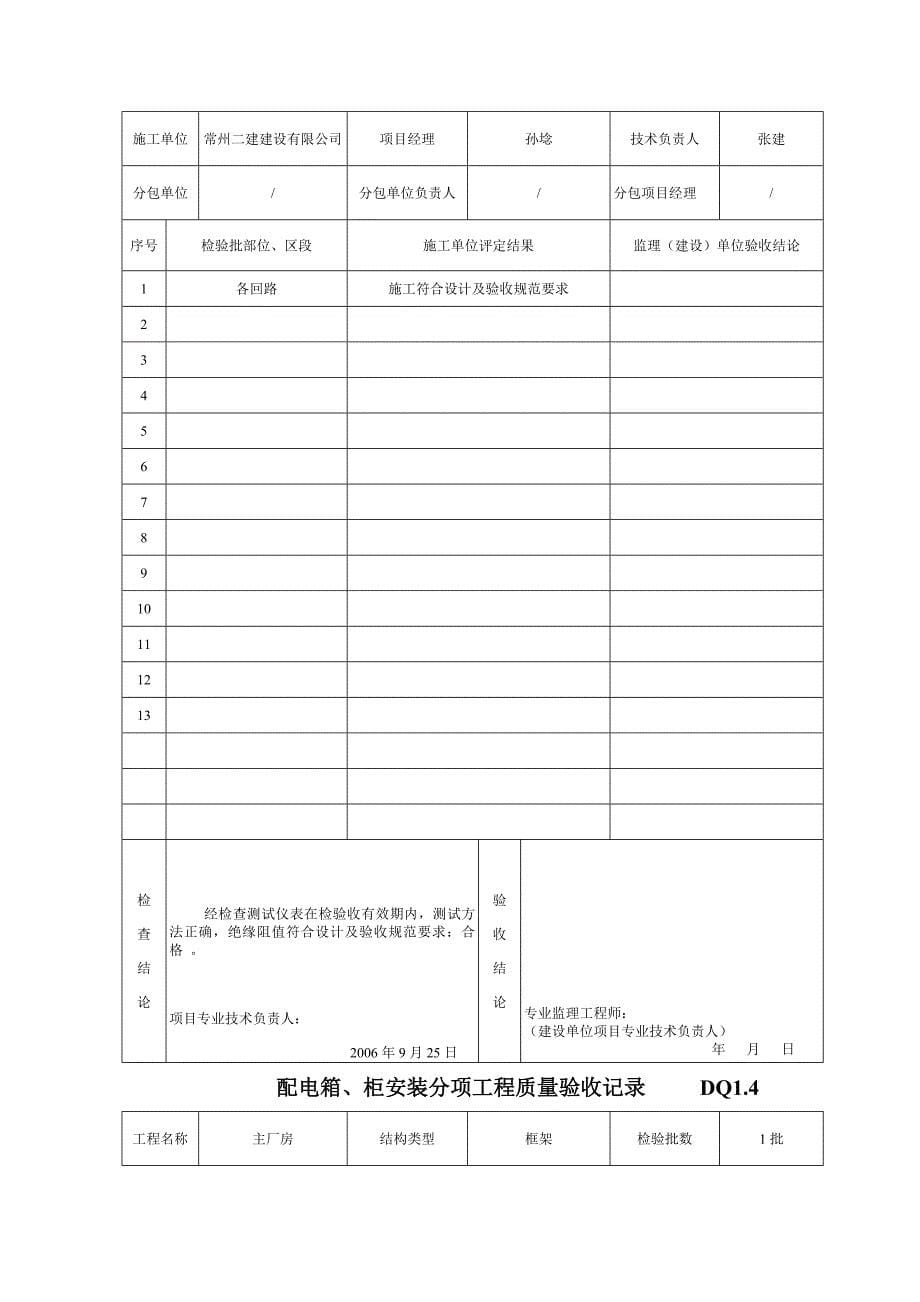 电缆头制作、接线和线路绝缘测试分项工程质量验收记录_第5页