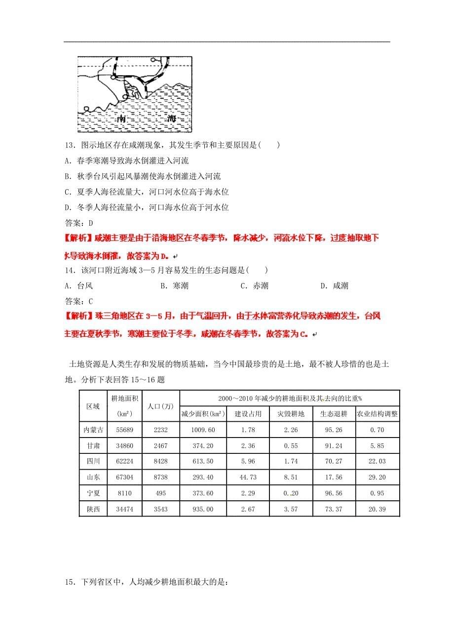 2012高考地理实战演练专题系列六 中国地理(选择题2)_第5页