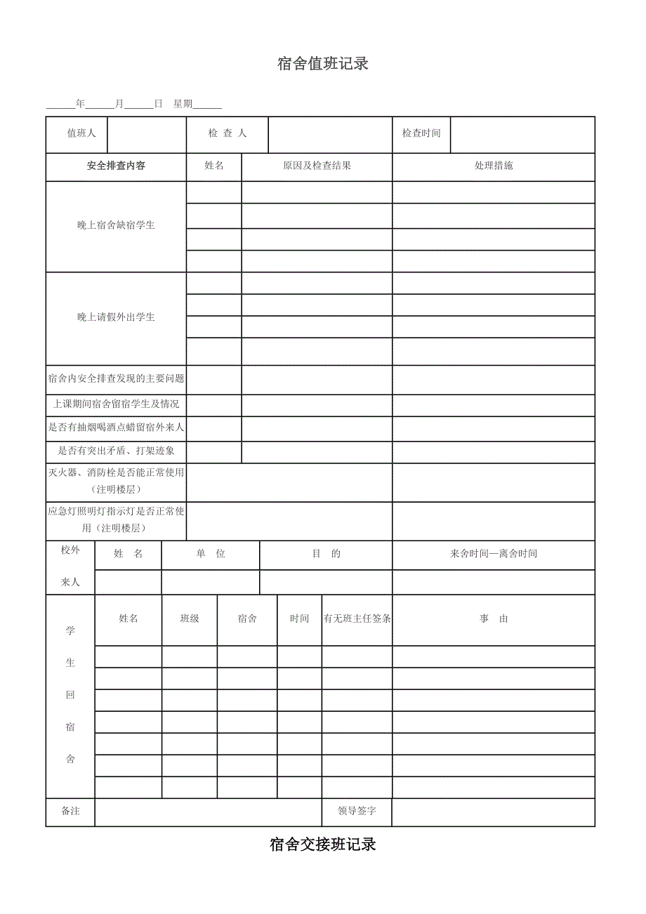 宿舍值班记录表_第1页