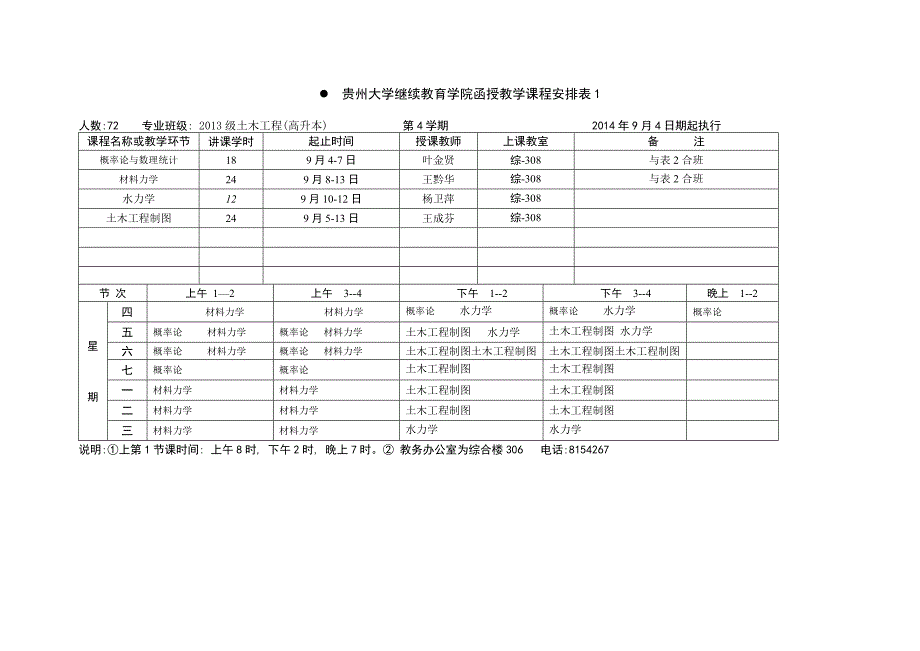 13级函授班课表_第1页