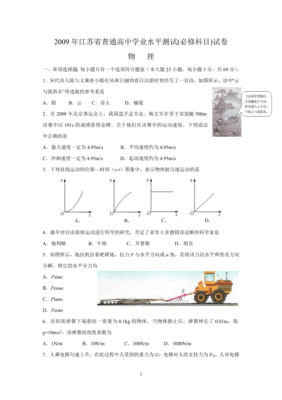 江苏学业水平测试(小高考)物理_第1页