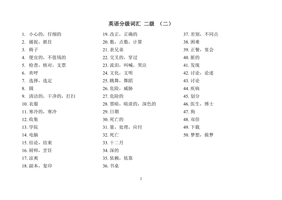 初中英语分级词汇2级（中文版）_第2页