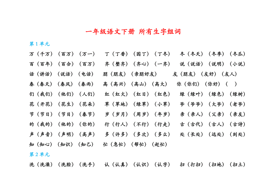 一年下册生字组词（全）Office_第1页