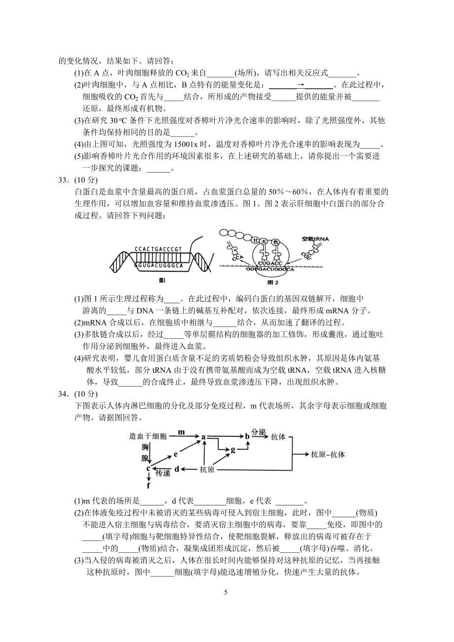 2015届高三上学期期末强化训练2(2015年1月份厦门市质检卷     生物word版(含答案))_第5页