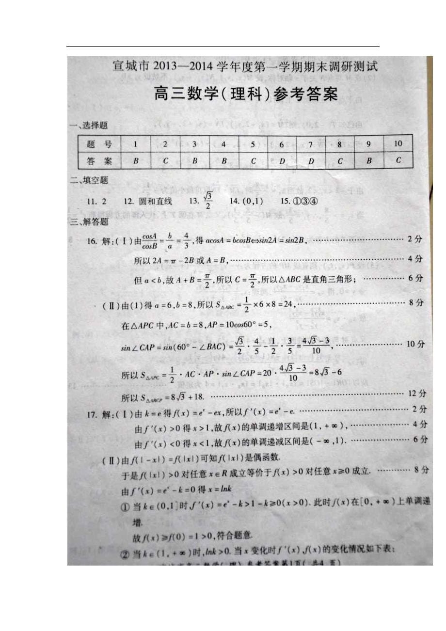 2017届安徽省宣城市高三上学期期末考试理科数学试题及答案_第5页