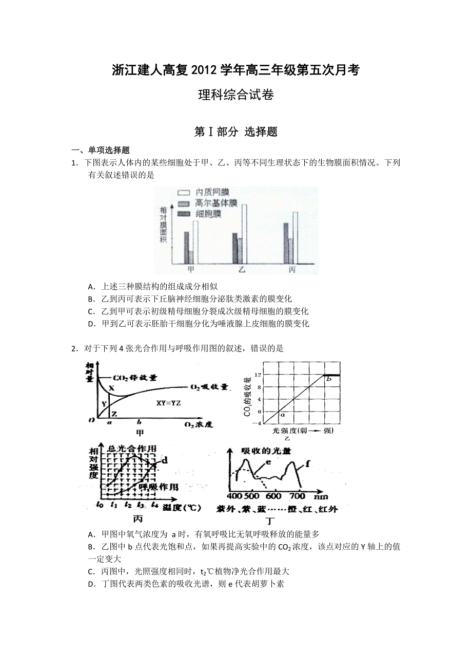 浙江省建人高复2013届高三第五次月考理综试题_第1页