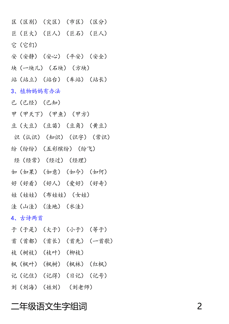 人教版语文二年级上、下册生字表二生字组词_第2页