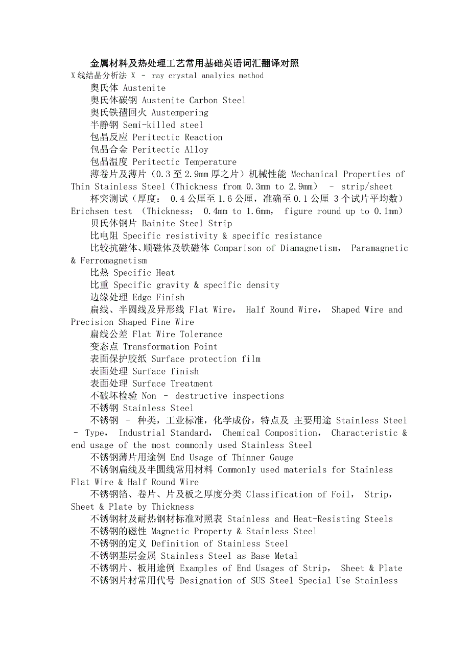 金属材料及热处理工艺常用基础英语词汇翻译对照_第1页