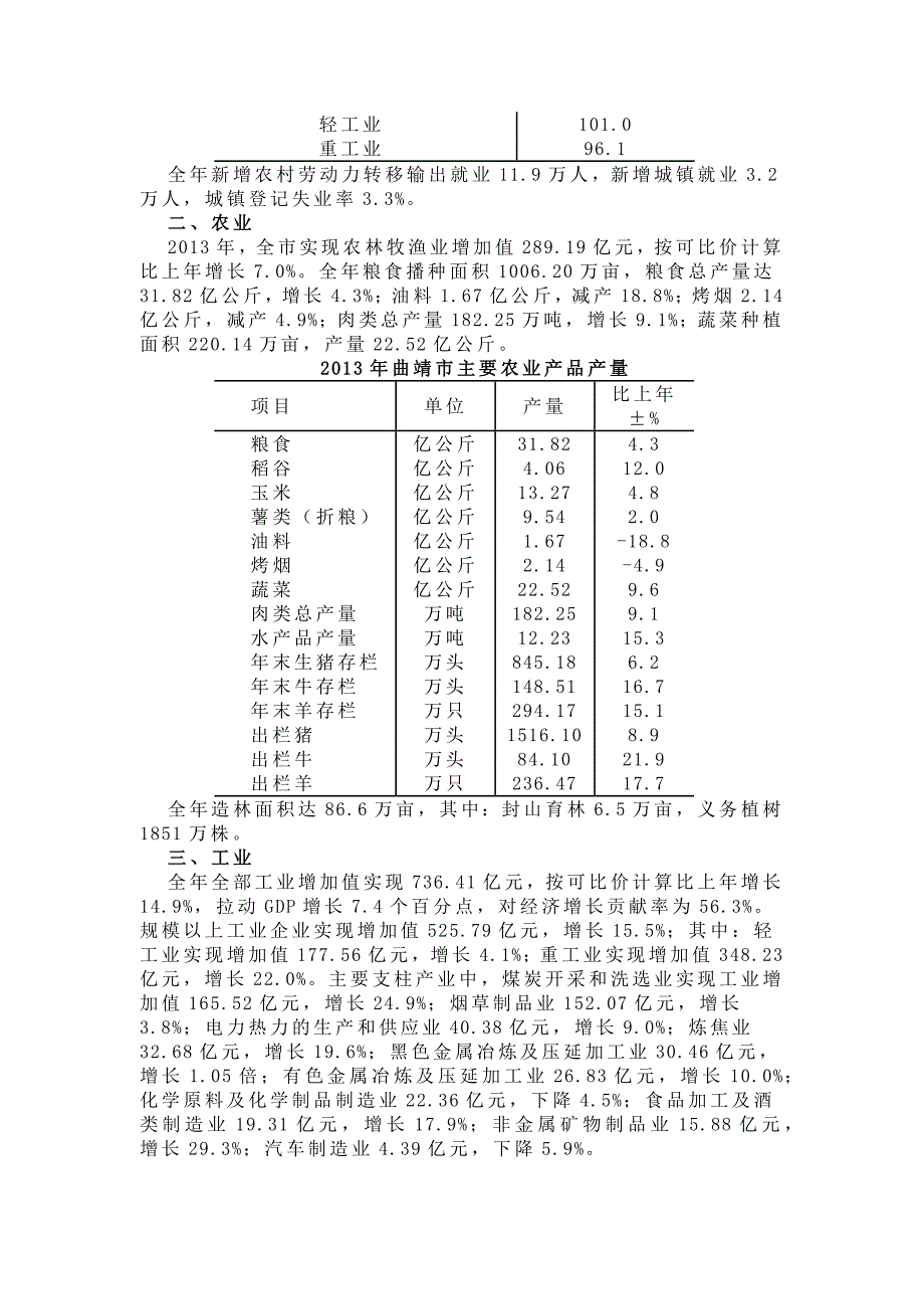 曲靖市2013年国民经济和社会发展统计公报_第2页