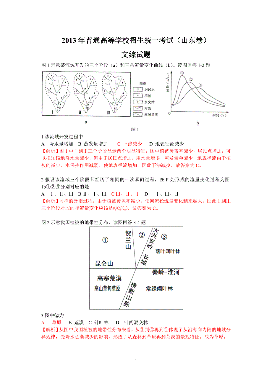 （山东卷）2013年高考试卷（文综）_第1页