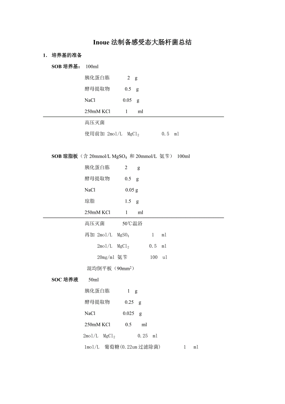 制备和转化感受态大肠杆菌的inoue方法总结：_第1页
