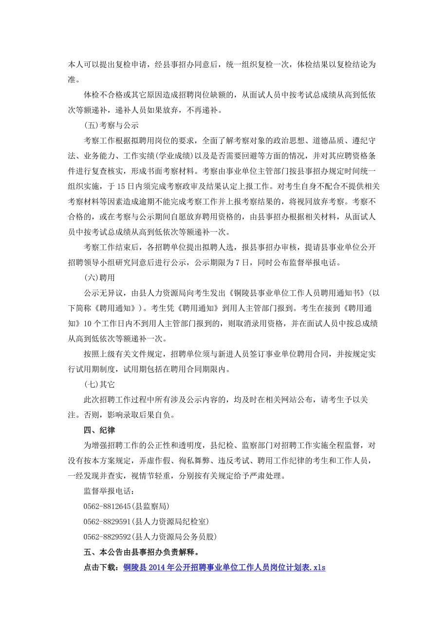 2014年铜陵县事业单位公开招聘64名工作人员公告_第5页