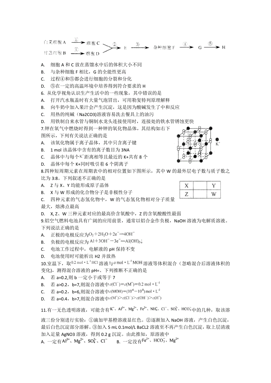 绵阳市高中2012届高三第一次诊断性考试（理综）_第2页