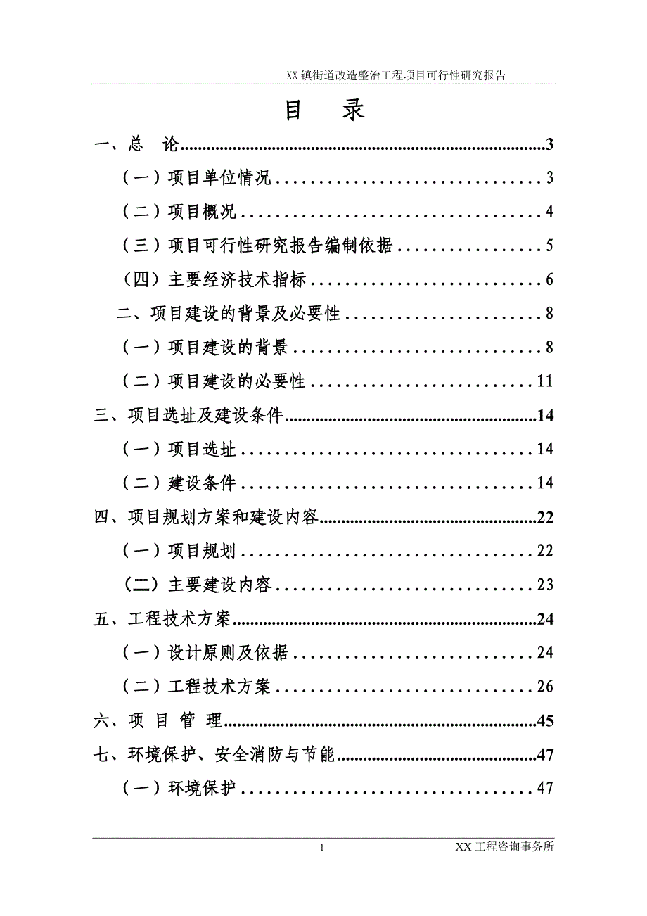 xx镇街道改造整治工程项目可行性研究报告_第1页