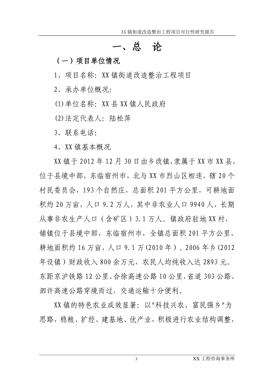 xx镇街道改造整治工程项目可行性研究报告_第3页