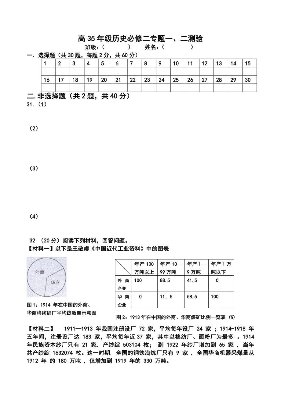 高中历史必修二专题一二测验_第5页