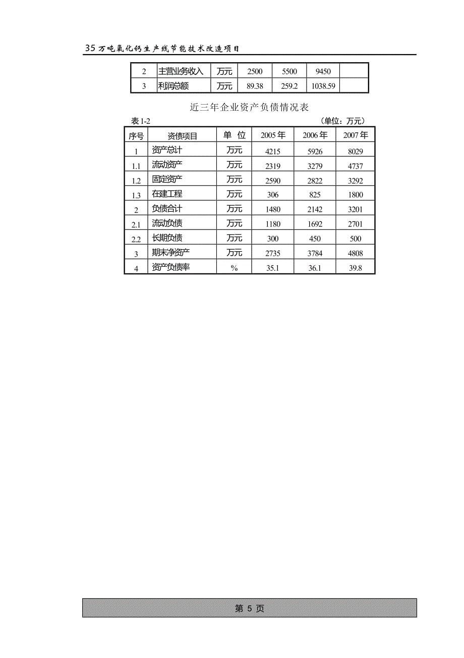 35万吨氧化钙生产线节能技术改造项目可行性研究报告 (2)_第5页