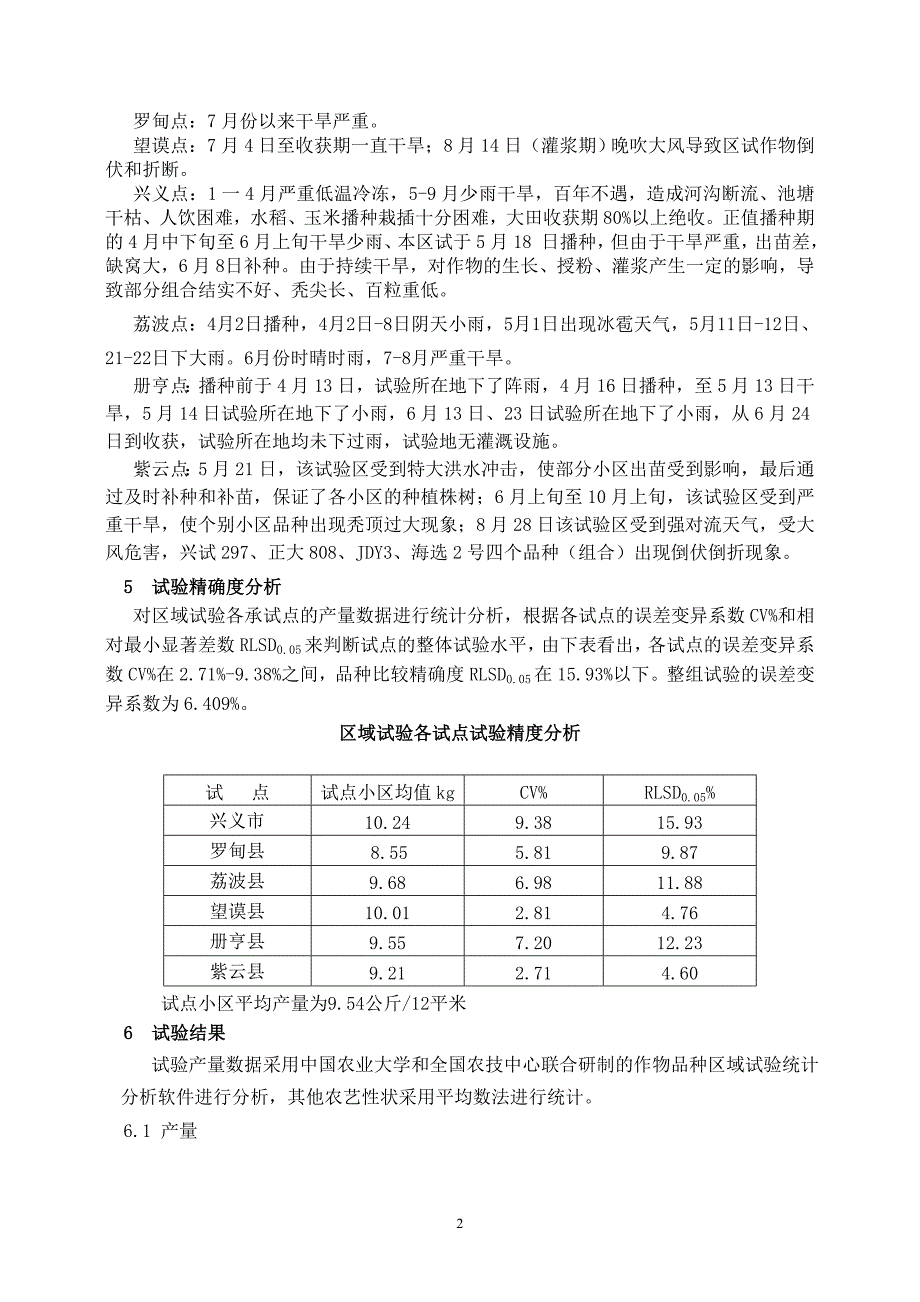 2011年贵州省玉米新品种区域试验低热河谷组综合总结_第2页