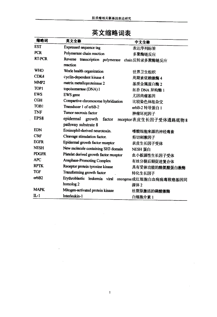 胶质瘤相关新基因的研究_第1页