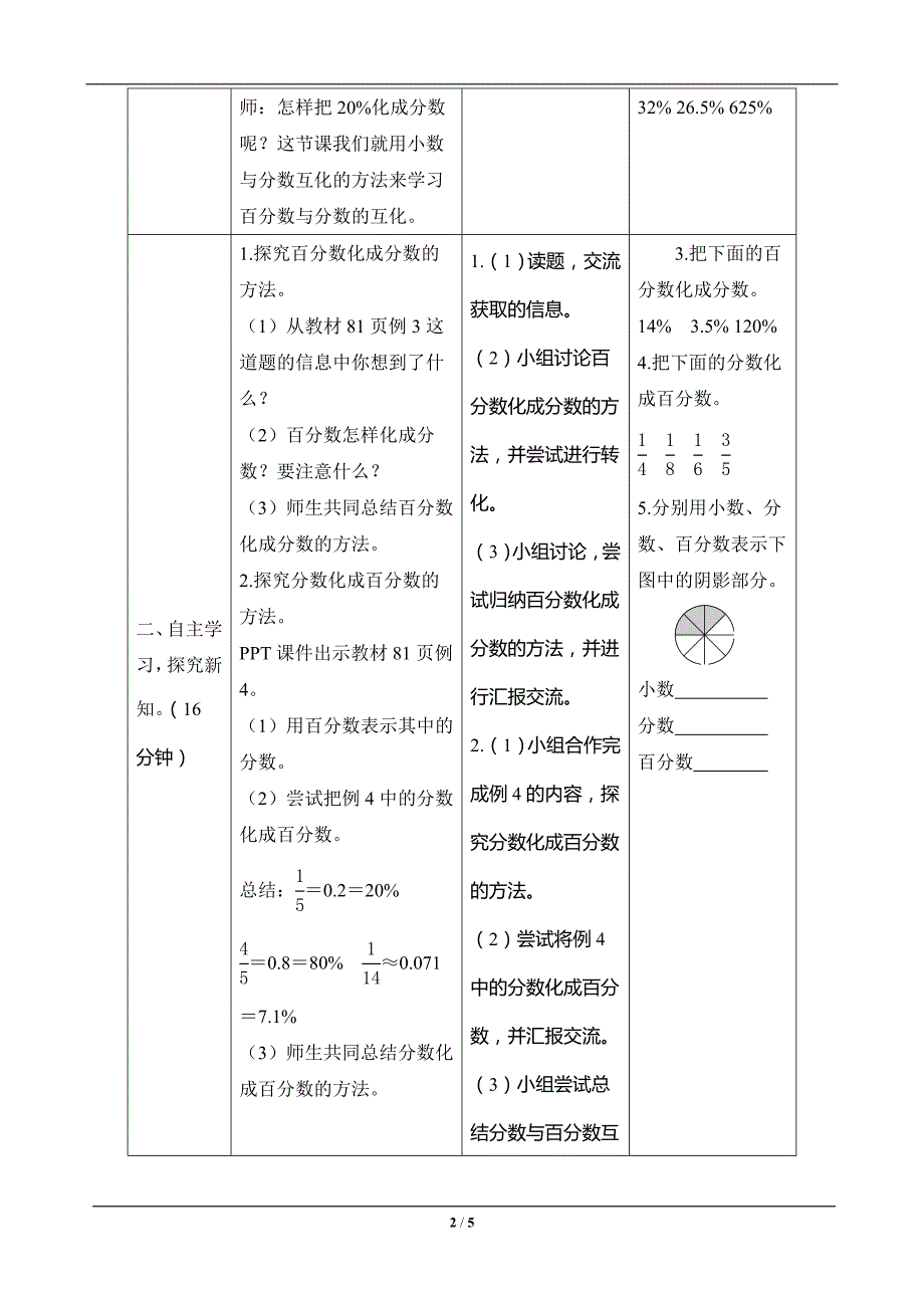 《百分数与分数的互化》导学案设计_第2页