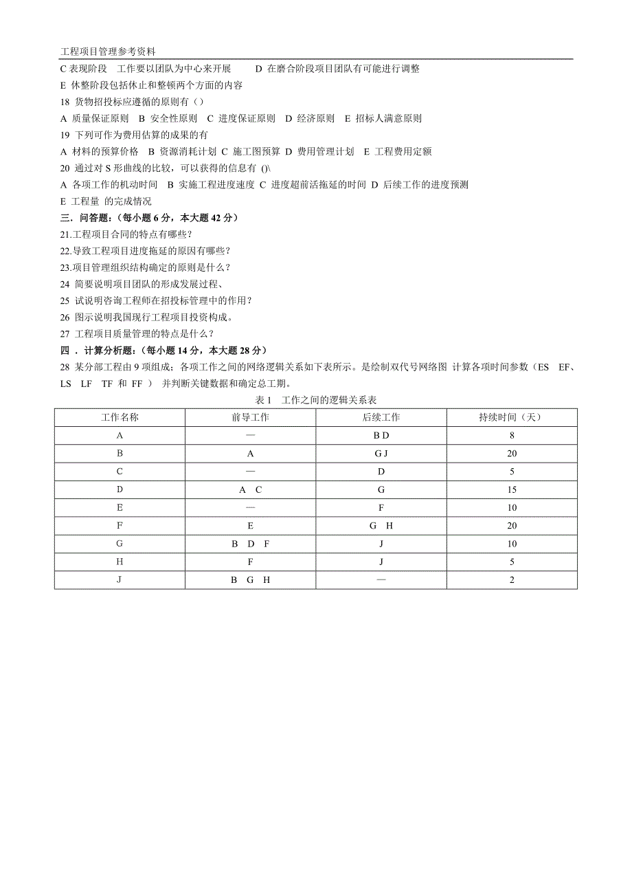 工程项目管理历年试卷_第2页