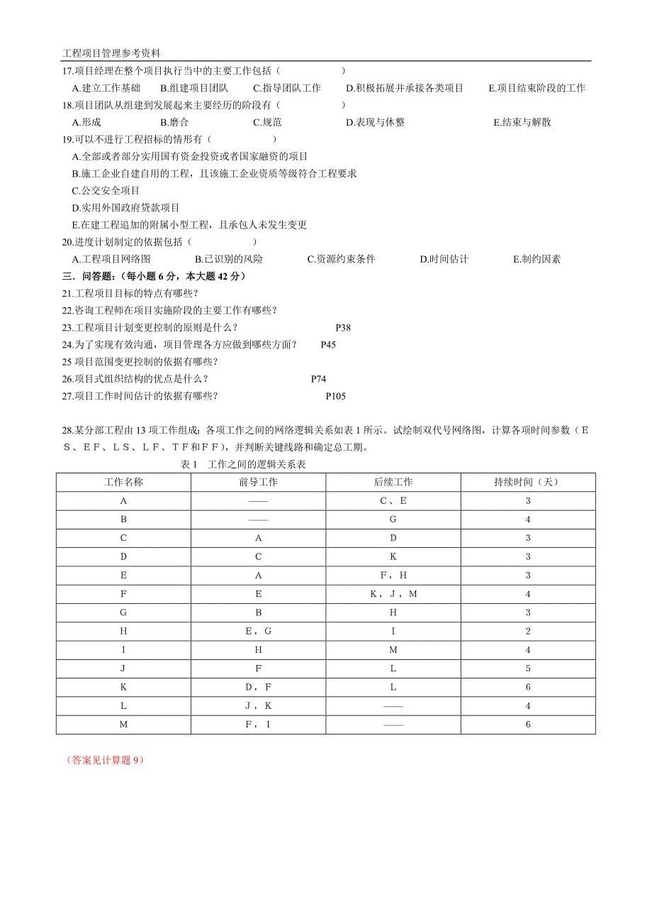 工程项目管理历年试卷_第5页