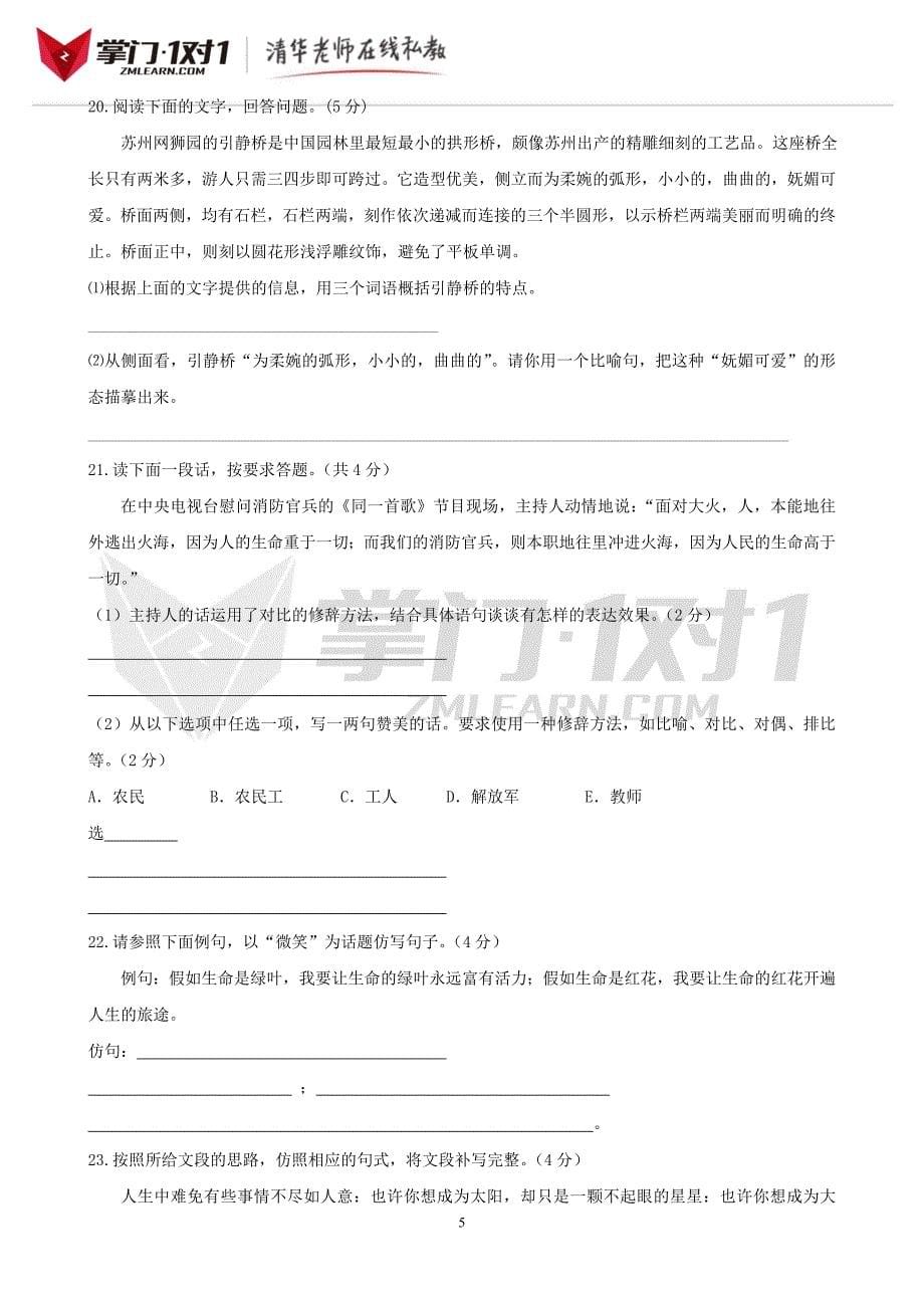 中考语文专项集训6语言的运用与创新-掌门1对1_第5页