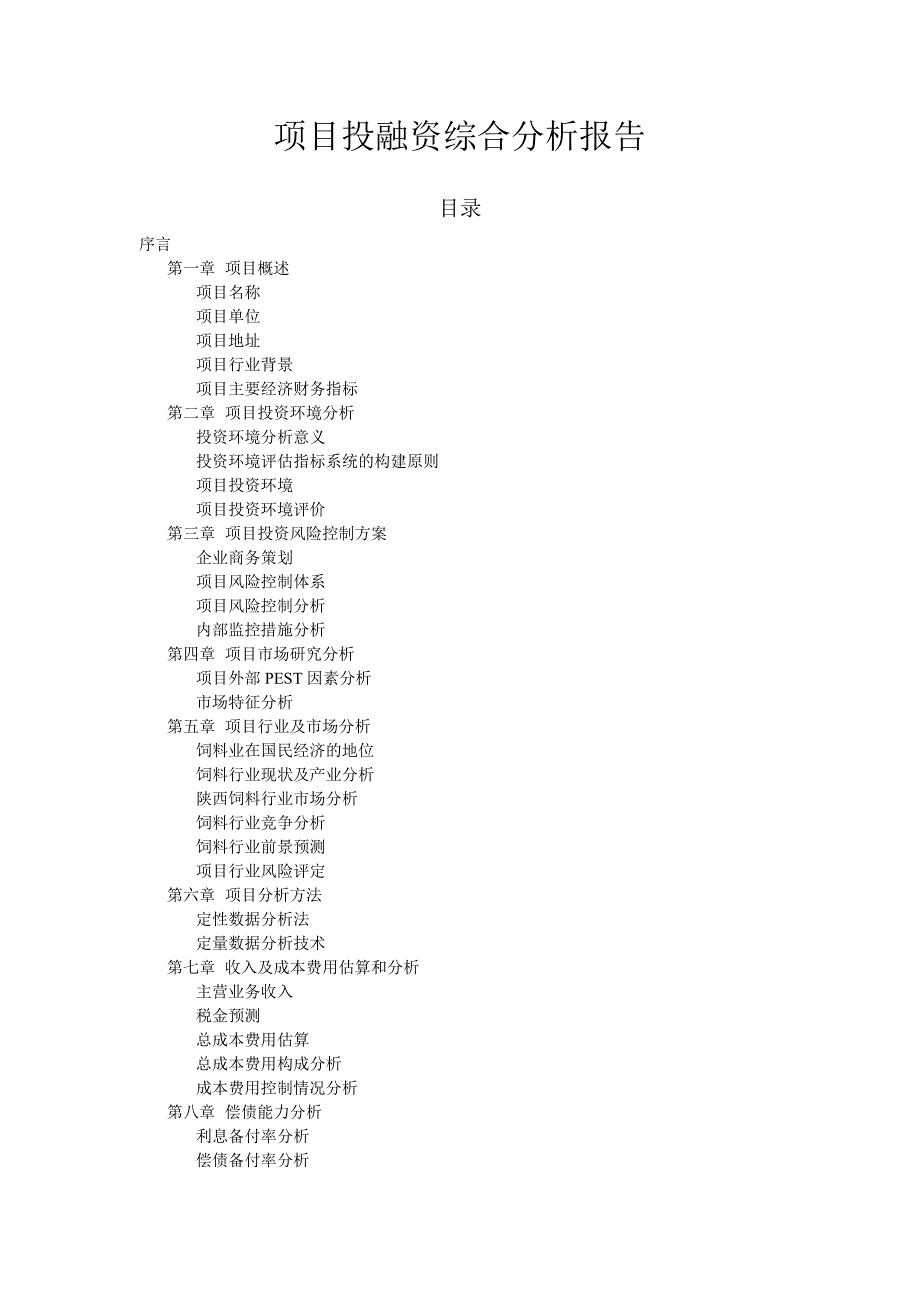 项目投融资综合分析报告样板_第1页