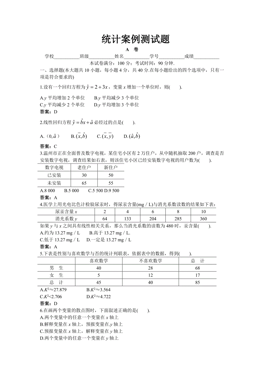 统计案例专项练习_第1页