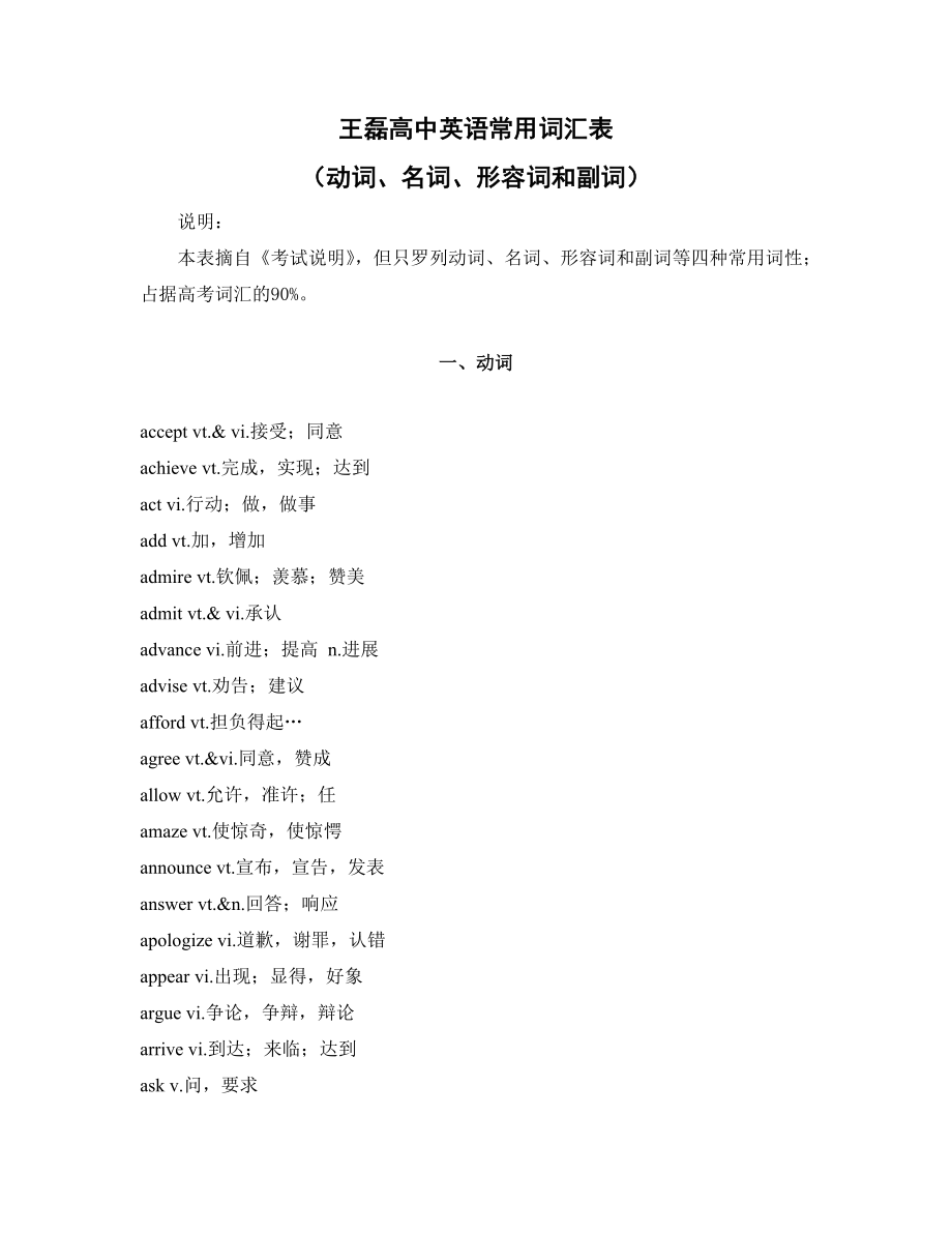 王磊高中英语常用词汇表_第1页