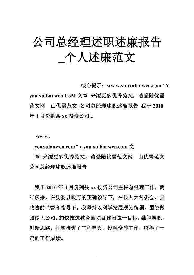 公司总经理述职述廉报告_个人述廉范文