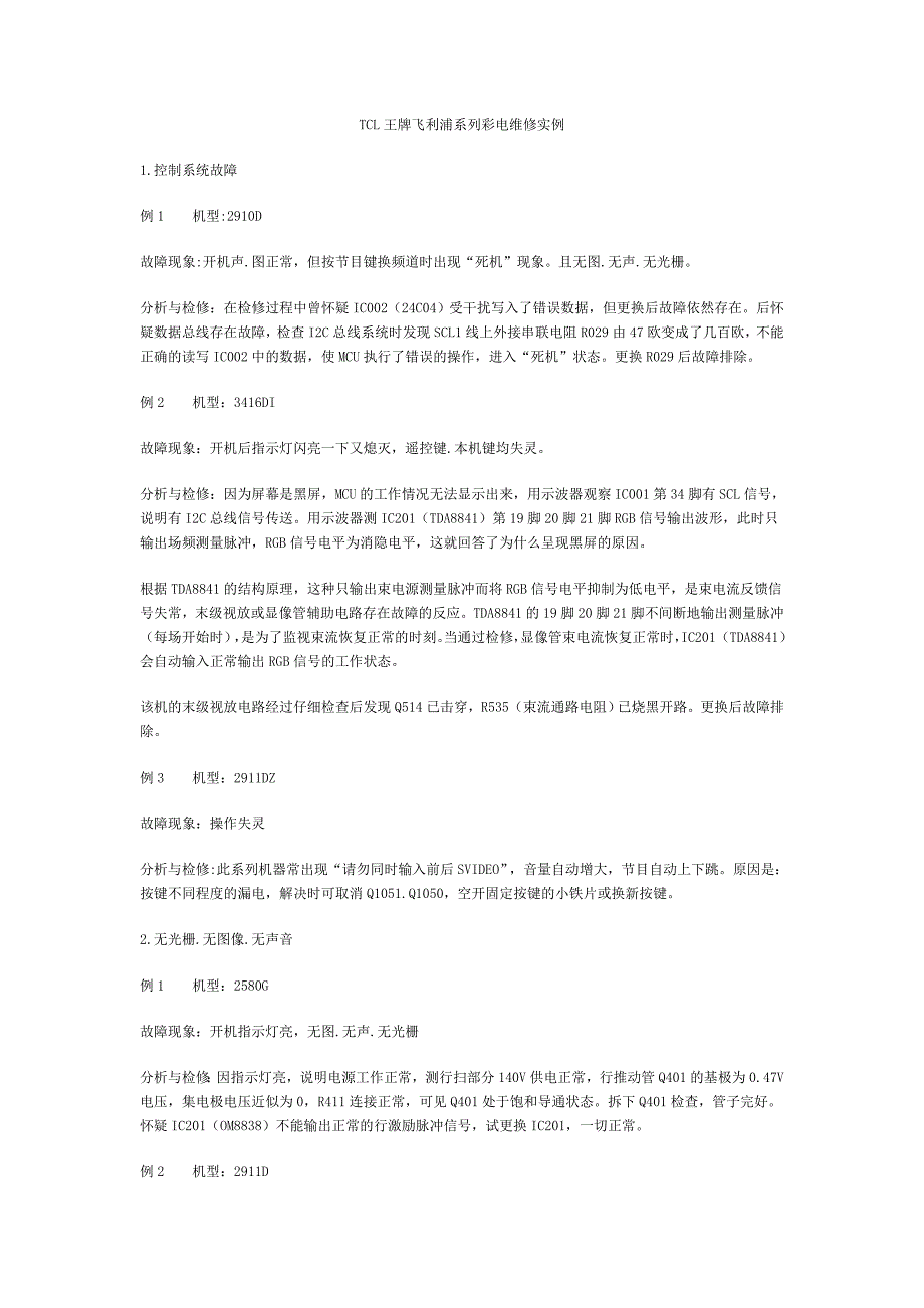 TCL王牌飞利浦系列彩电维修实例_第1页