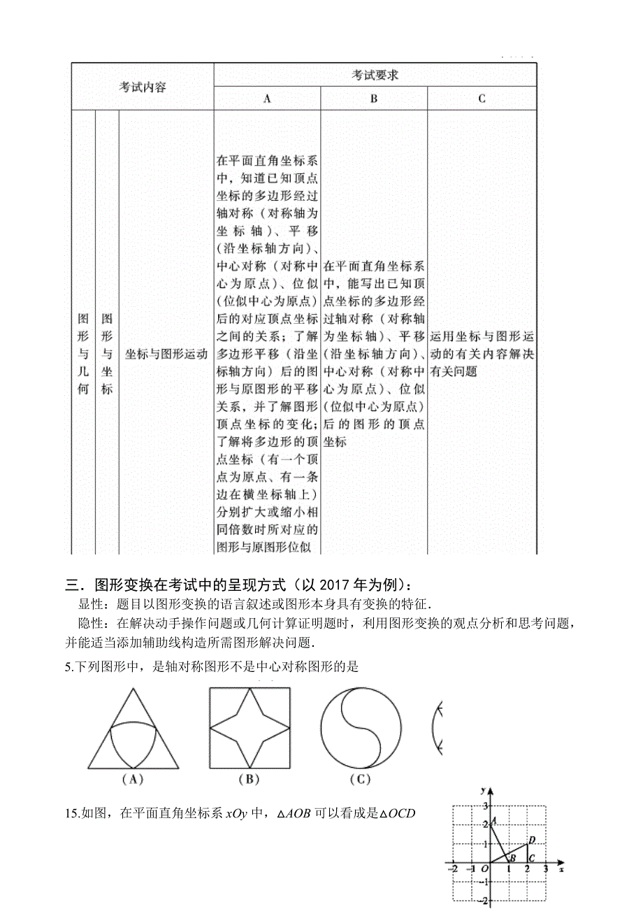 北京市西城区重点中学2018届初三数学中考复习—图形变换 教学建议（无答案）_第2页