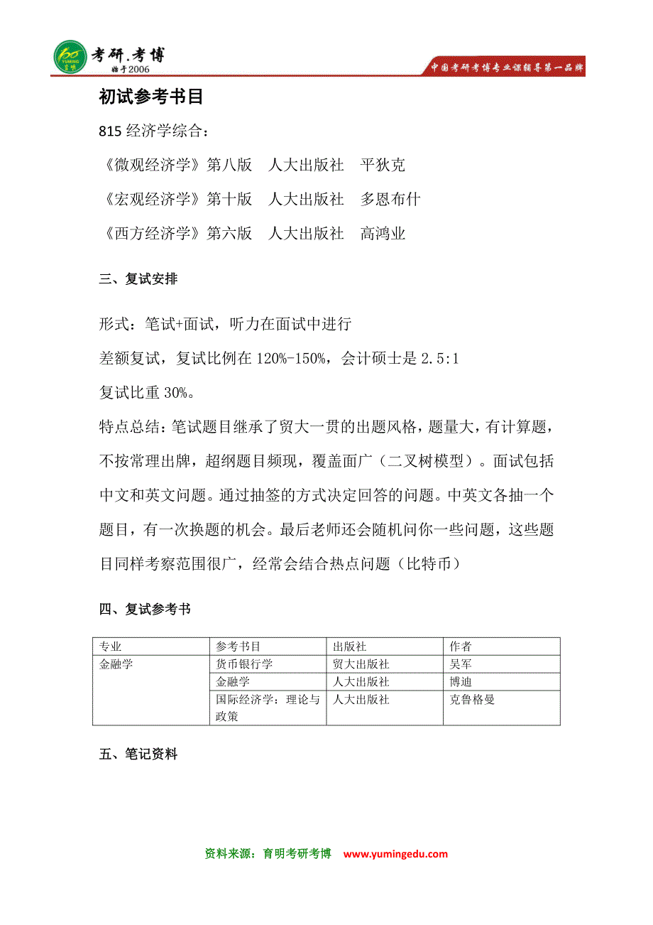 2017年 对外经济贸易大学金融学院金融学考研招生人数 分数线 参考书 笔记资料 复试要求 复习计划_第2页