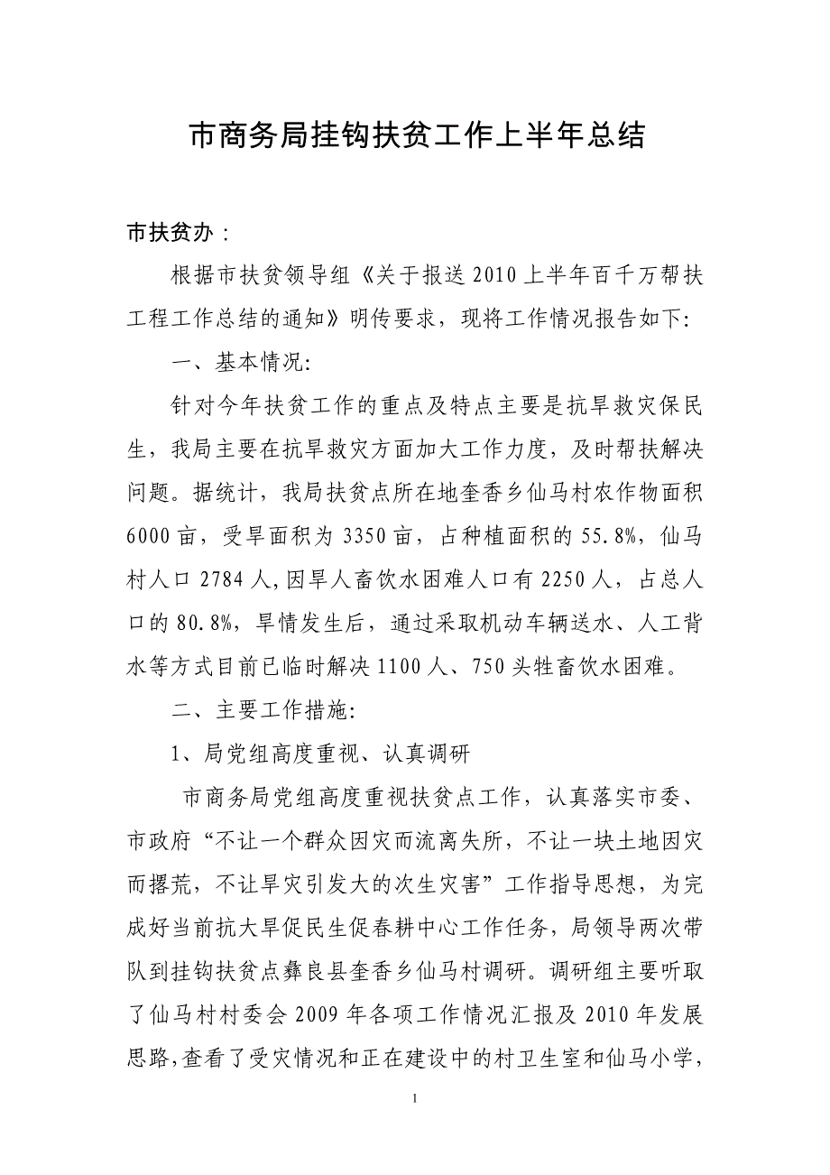 市商务局挂钩扶贫点上半年工作总结_第1页