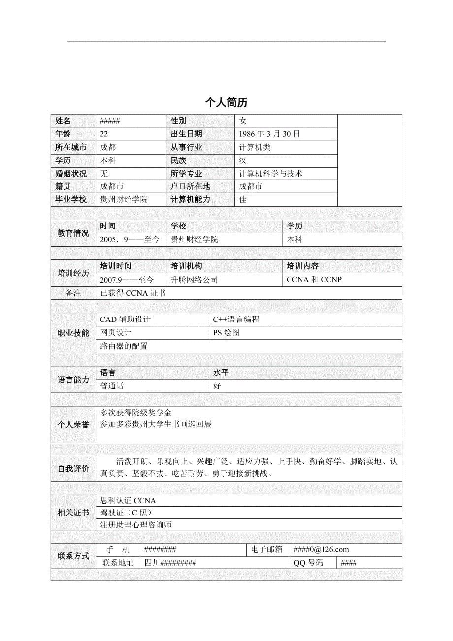 20份干净利索的求职简历_第5页