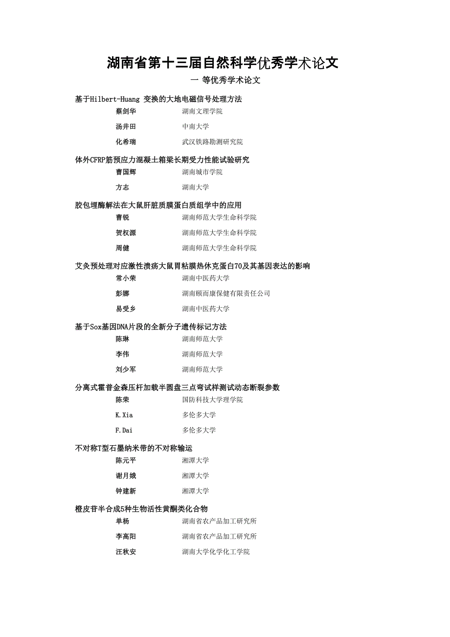 【精品】湖南省第十三届自然科学优秀学术论文40_第1页