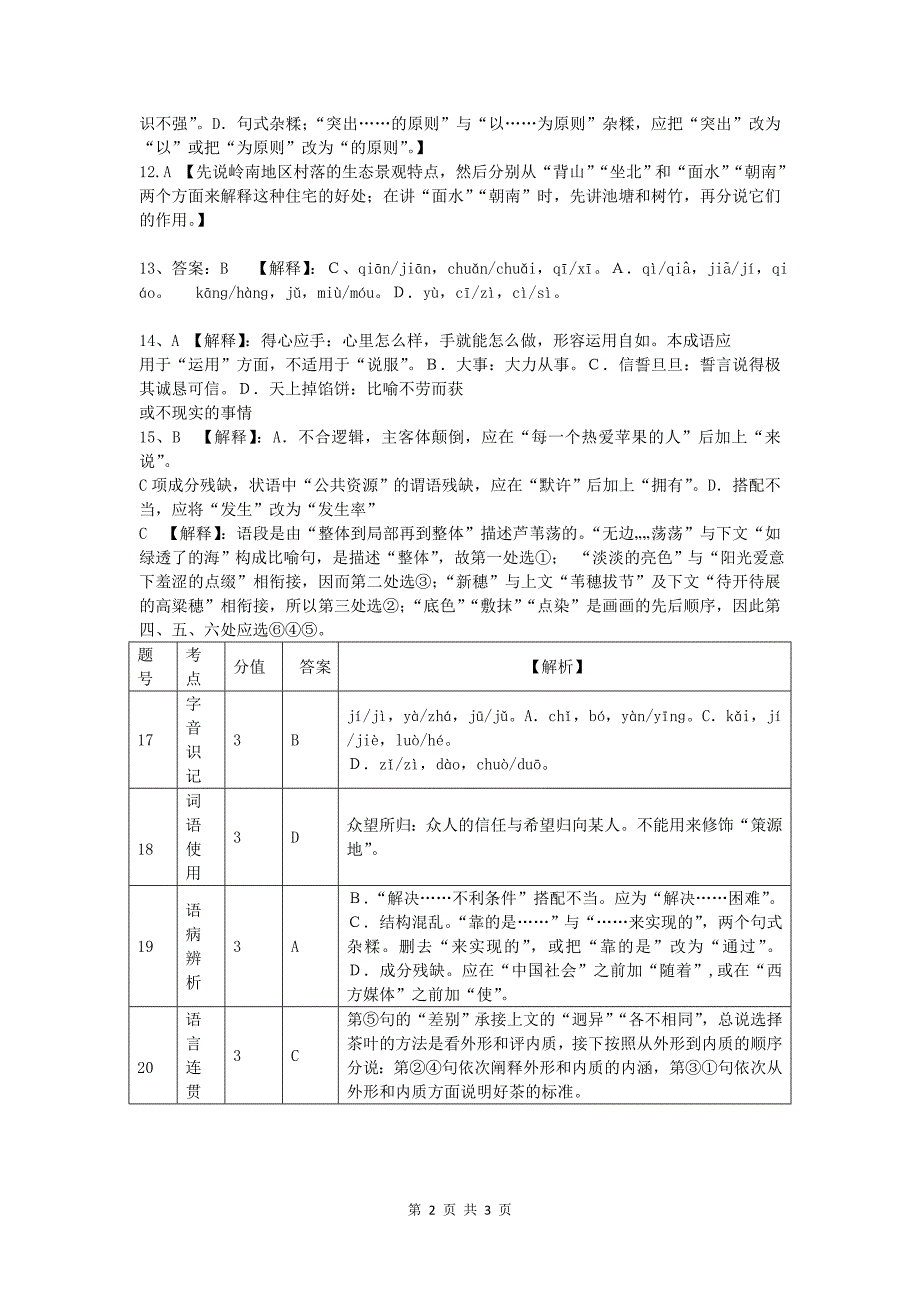 2013高中语文基础知识测试题一【参考答案】_第2页