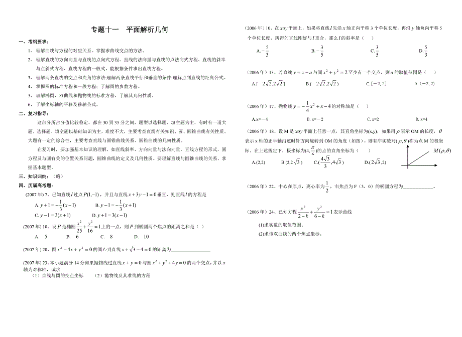 专题十二 、 平面解析几何_第1页