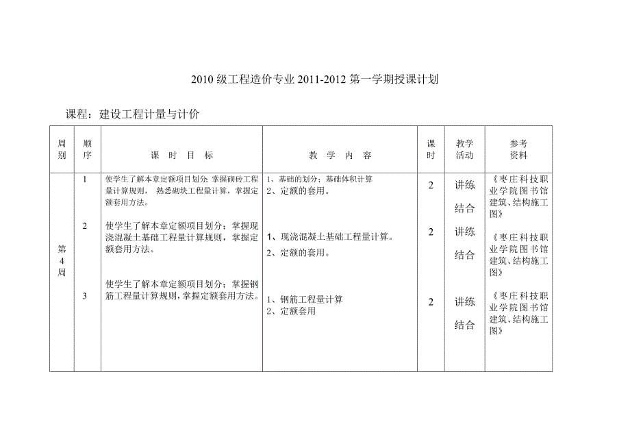 建设工程计量与计价授课计划_第5页