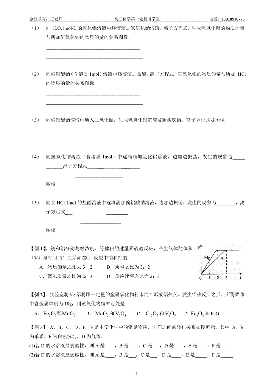 2012届上海高三化学一轮复习学案：《铝及其化合物》_第2页