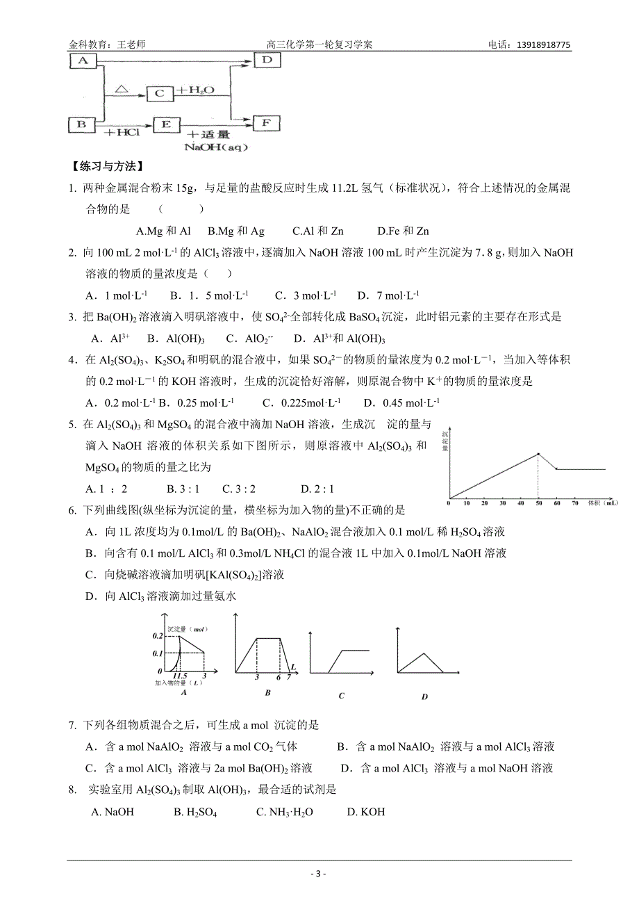 2012届上海高三化学一轮复习学案：《铝及其化合物》_第3页